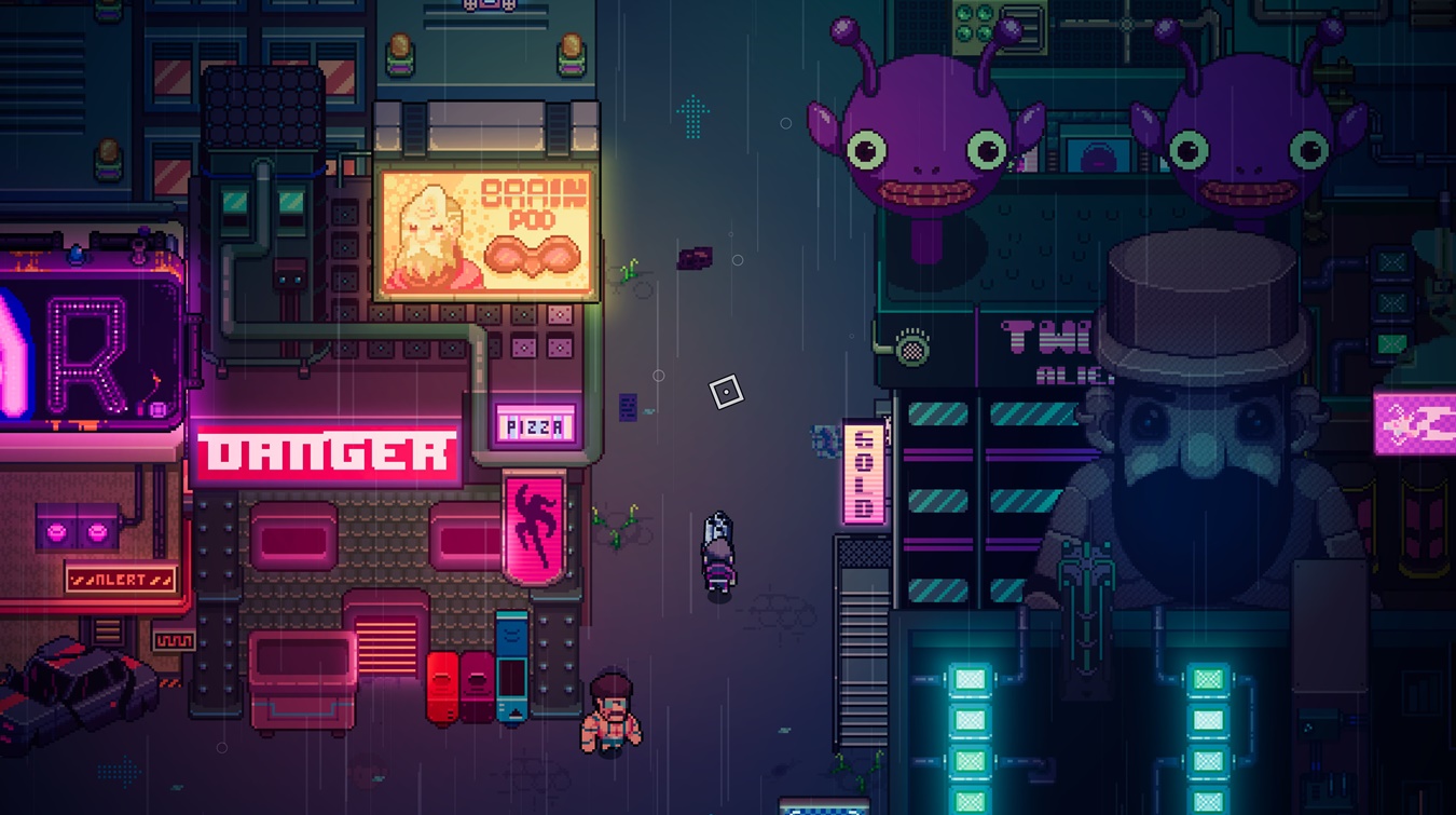 Ambiente neon do jogo Cyberwar: Neon City